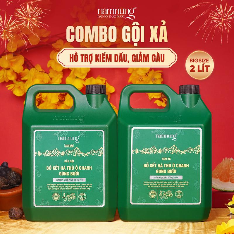 FLASH SALE Sắp cháy hàng Combo tiết kiệm Dầu gội thảo dược bồ kết NamNung và dầu xả thảo dược hỗ trợ giảm rụng giảm dầu suôn mượt Can bigsize tiết kiệm 2L Chăm sóc tóc Dưỡng tóc nữ - Giảm 39%