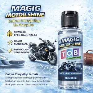 MAGIC MOTOR SHINE 60ml Cairan Pengkilap Serbaguna Mengkilapkan Bodi Motor Ban Dashboard Bahan Auto Gloss Hitam Berliau Seperti Baru Semir Sepatu Tas Kulit Pelindung Cat Kilap Glossy Efek Daun Talas Silicone Oil Silikon Silicon Minyak TOB Store Tulungagung
