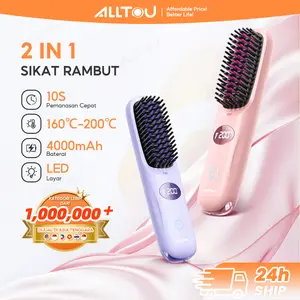 [COD] ALLTOU Sisir Catok Rambut Wireless 4000mAh Tanpa Kabel Pemanas Cepat 10 Detik LED Display Portable 160°-200°C
