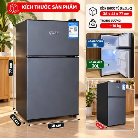 Tủ Lạnh Mini PVL - Kawasaki, Inveter, 2 ngăn, không đóng tuyết, có đèn chiếu sáng, điều chỉnh nhiệt độ - Bảo Hành 6 Năm