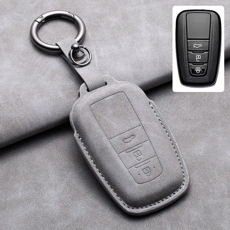 For Toyota Rav4 Hybrid CHR Gr Altis Auris Corolla Cross Camry Avalon Premium Hand Made Suede Leather Car Case Cover Keychain