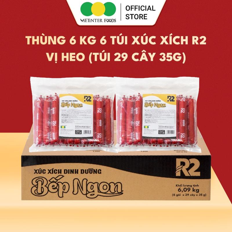 Vietinter Foods Thùng 6 Túi Xúc Xích Dinh Dưỡng R2 29 Cây 35g Thịt Nạc Vai Đùi…