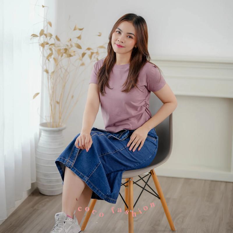 Atasan Wanita Kaos Lengan Pendek Liza Top Kerut Samping Korean Cute Girl Style Cotton Combed Premium Size M L XL Basic Polos Casual Outfit 6