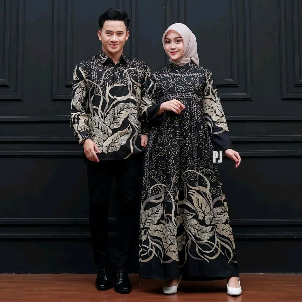 baju lebaran_gamis batik lebaran_couple batik lebaran_kemeja batik dewasa_gamis batik Muslim Wanita Pasangan Sarimbit Setelan Dress Koko Keluarga Katun Pesta Panjang Motif Kondangan