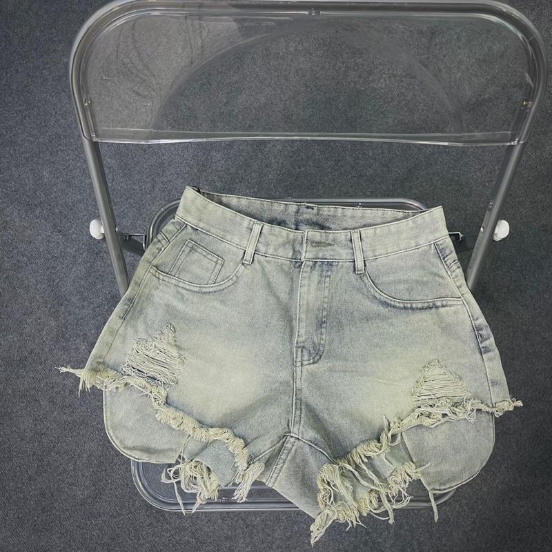 BG11 Quần Đùi Short Jean BigSize Nữ Ngắn Rách Tua Rua Lộ Túi Hai Túi Trước Sau Lưng Cao Women Pants