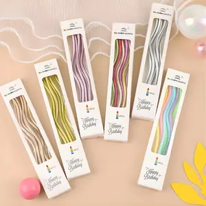 Lilin Spiral Panjang & Cupcake Candle Warna Biru Chrome & Gold Chrome 1 Pack isi 6 pcs Lilin Batang Spiral untuk Kue dan Cupcake