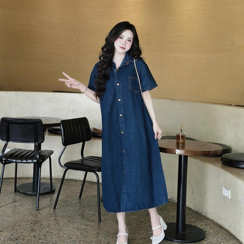 [Tira Mama Design]VB958 Váy bầu Váy bò dáng dài cộc tay Đầm bầu suông đẹp xuân hè đi làm công sở dự tiệc mẹ bầu xinh