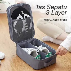 TRAVEL Tas Sepatu 3 Layer Travel Organizer Shoes Bag Nylon Mesh - LK-20