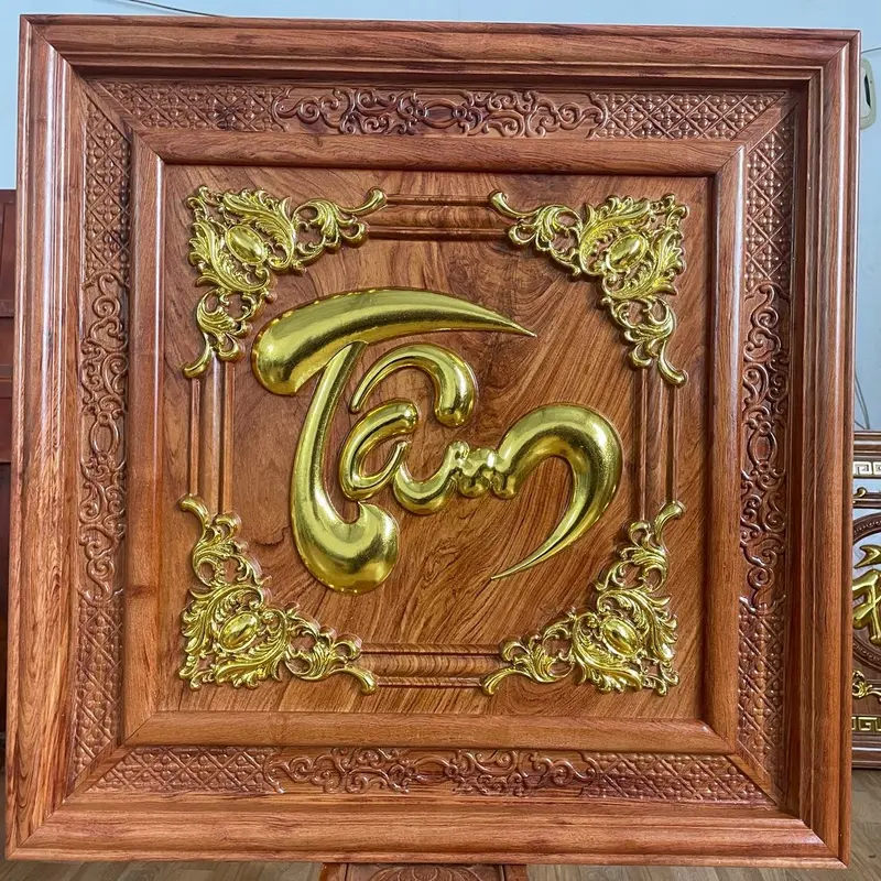 Tranh chữ tâm việt  , Tâm Hán kích thước  61x61 x3 chất  liệu là gỗ hương đá 5