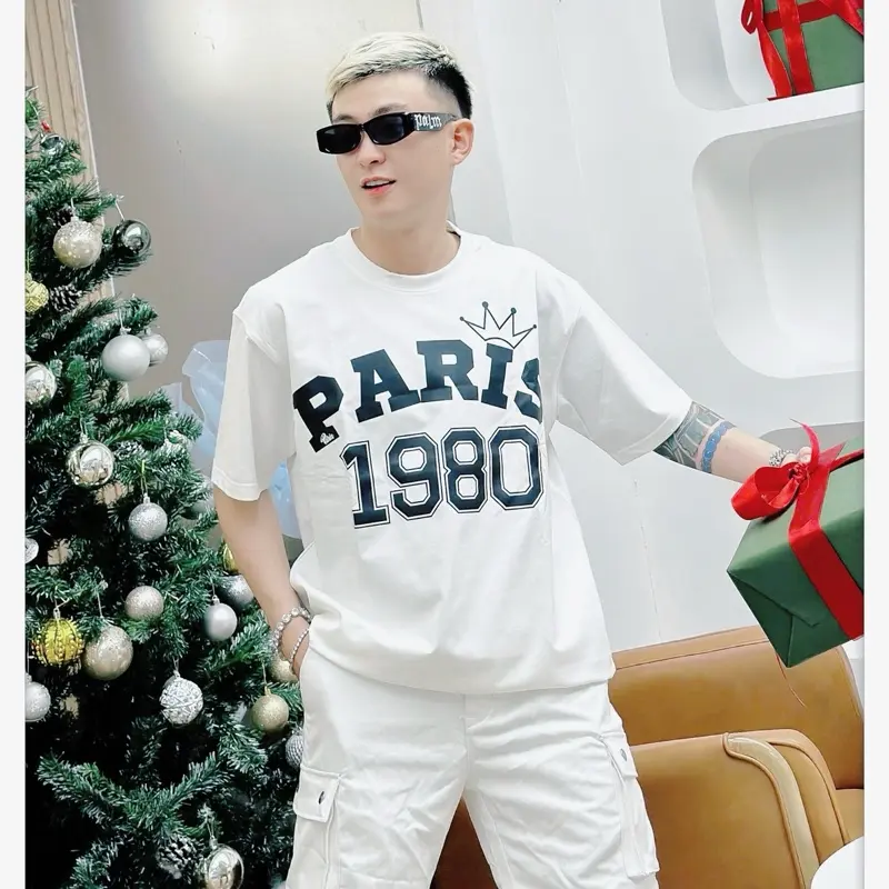 Áo Thun Oversize Nam Nữ - Paris 1980 220GSM CG 4C , Chất 98% Cotton Cao Cấp. Cổ Tròn Menswear Unisex