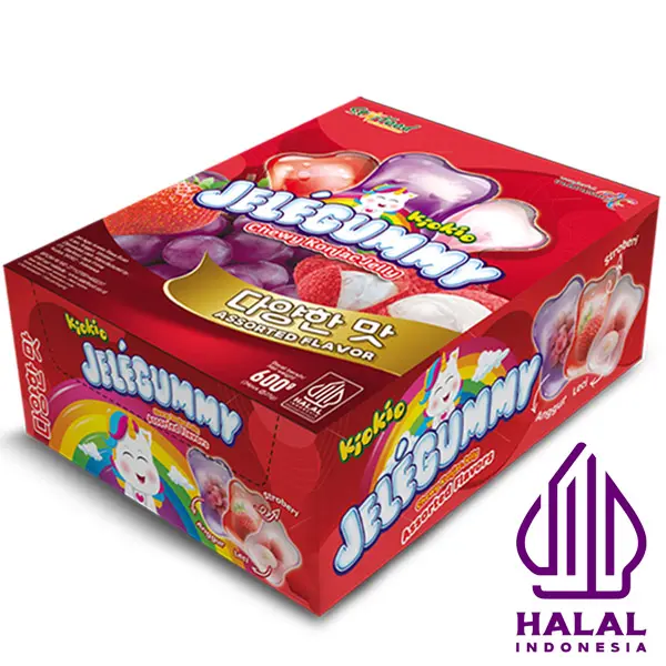 Kiokio Jelegummy Assorted Campur Leci Anggur Stroberi HALAL 24 pcs 600gr Bag Candy Fruit Strawberry Sweet Food Snack Makanan Cemilan Kaleng Jeli Tea