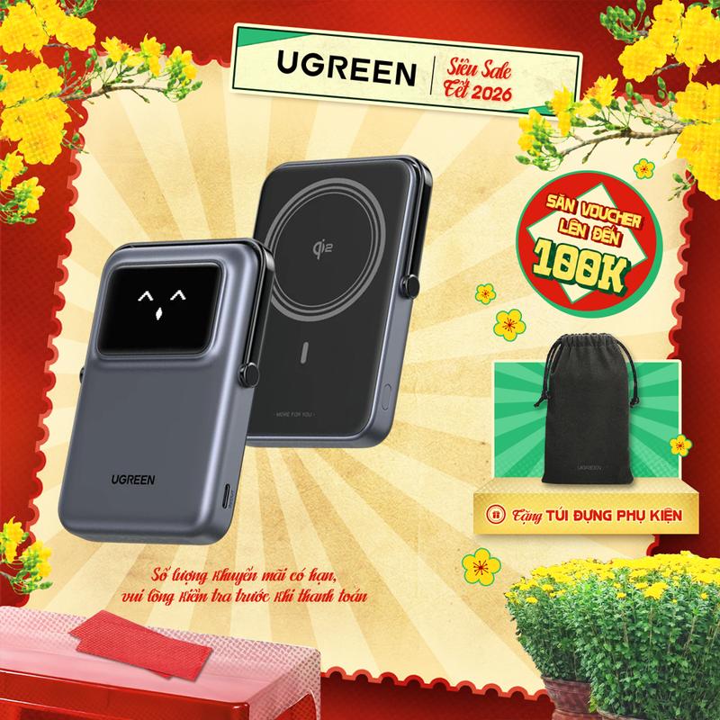 Pin sạc dự phòng không dây từ tính 10000mAh PD 20W Ugreen Uno | Công nghệ Qi2 | Màn hình TFT | BH 18 tháng 1 đổi 1 45329 45337