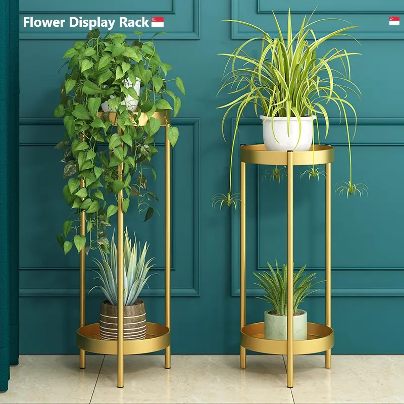 Indoor Gold luxury multi-layered flower stand wrought iron Display flower pot Rack