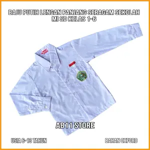 Baju atasan seragam sekolah Mi SD anak laki laki dan perempuan baju putih lengan panjang Mi kelas 1-6