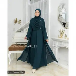 Gamis Terbaru 2025 Mahreen Abaya Gamis Turkey Maxi Dress Arab Saudi Bordir Zephy Turki Umroh Dubai Turkey India Wanita Bahan Ceruty Babydoll - Hitam, Muslim Mutiara Payet Mewah