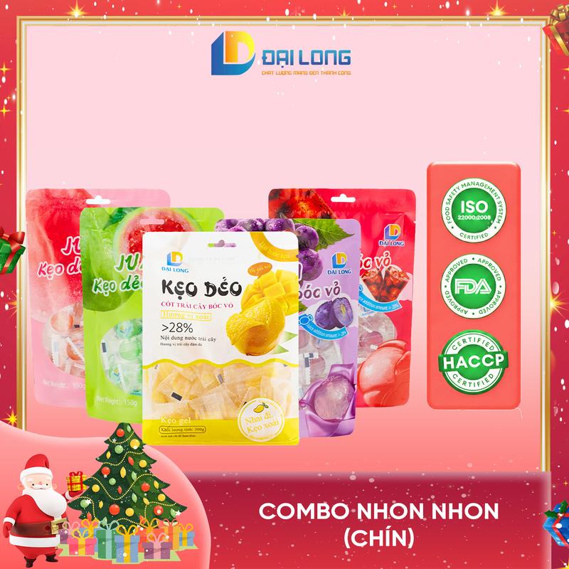   900 gram  Combo NHON NHON NOEL gồm 1 kẹo xoài bóc vỏ 4 kẹo JUMI bóc vỏ Đại Long đầy đủ các vị mê ly kẹo dẻo keothach 3d deo peeling soft candy không đủ vị trái cây Chua Ăn Vặt Snack peel gummy 