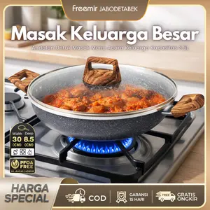 [BRAND] freemir Wajan 30/24/20 cm Granit Hitam Wajan Anti Lengket Wajan+Tutup Kaca Penggorengan/Rebus/Tumis/Panggang Wajan Serbaguna Peralatan Dapur Cookware Premium