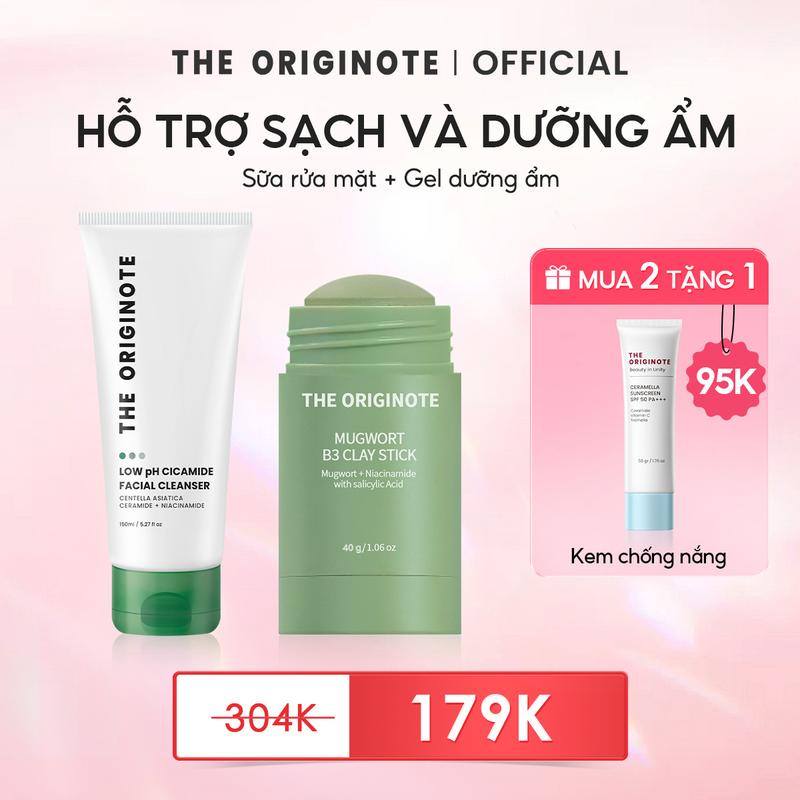 MUA 2 TẶNG 1 Combo Thanh Lăn Mặt Nạ Đất Sét và Sữa Rửa Mặt Low PH The Originote sạch sâu hỗ trợ cải thiện mụn Tặng Kem chống nắng