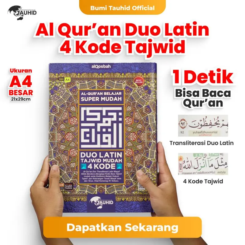 Al Qur'an Duo Latin A4 4 Kode Tajwid Warna  | Mushaf Besar Mudah Dibaca cocok untuk pemula
