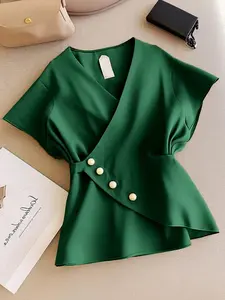 ATASAN WANITA KEKINIAN KANCING BLUS MODEL TERBARU WANITA BLOUSE CANTIK PAKAIAN LD 100 POLOSE LENGAN PENDEK GAIH TOP