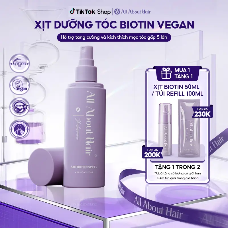 [SIÊU DEAL THÁNG 9][MUA 1 TẶNG 1] AAH BIOTIN SPRAY VEGAN 120ML – XỊT DƯỠNG TÓC GIẢM RỤNG, KÍCH MỌC TÓC, PHỤC HỒI TÓC HƯ TỔN, TÓC DÀY KHỎE CHUẨN SALON
