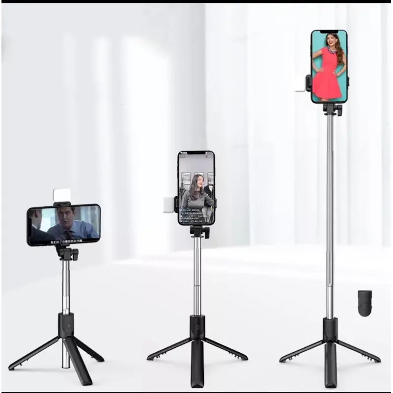 SUPERMARKET IMPORT Tongsis HP Multifungsi R1S Bluetooth Remote LED Konten Kreator Tripod Bluetooth 360 Derajat Stabilizer Tripod Handphone Live Streaming Anti Goyang Selfie Stick Lampu LED Bluetooth 7