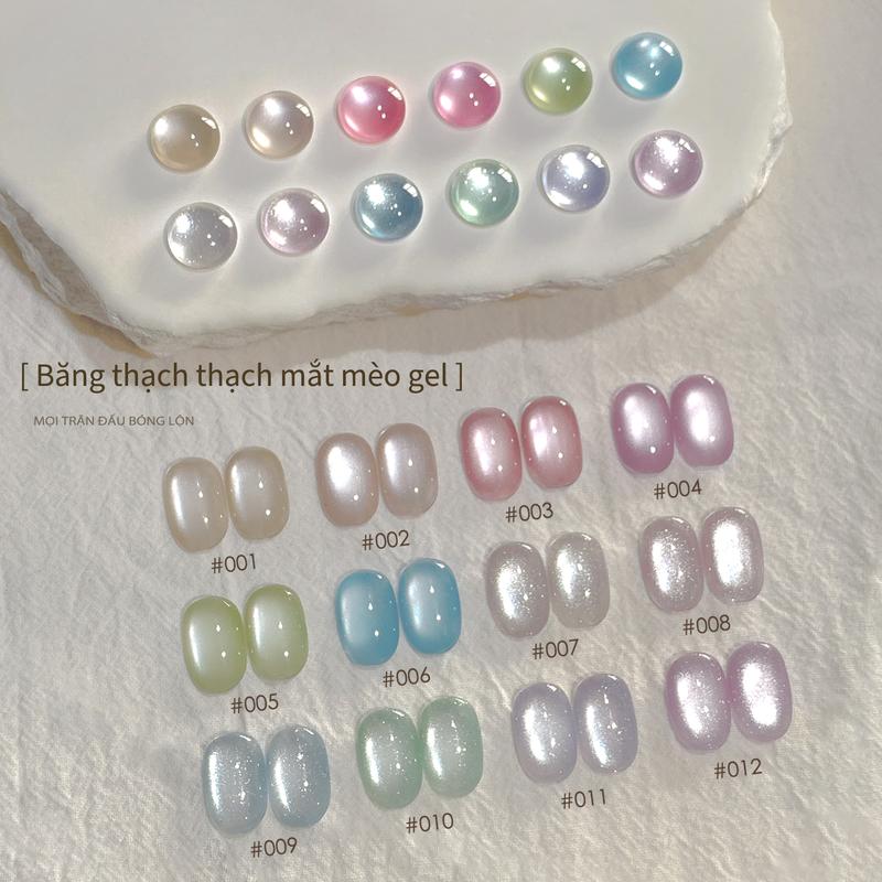 Gel Sơn Móng Tay Mắt Mèo Hạt Thủy Tinh Thạch Băng, Trong Suốt Như Băng, Ánh Ngọc Trai Lấp Lánh, Màu Trắng Sứ, Gel Mắt Mèo, Cần Có Đèn Làm Móng Để Khô