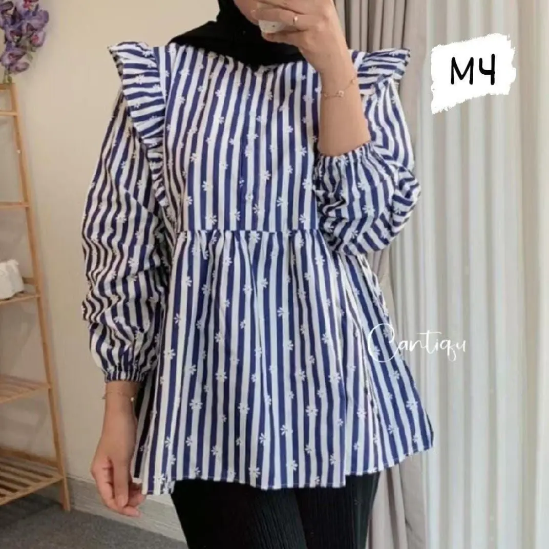 Kemeja Atasan Salur - Kemeja wanita lengan panjang - kemeja rayon motif polkadot Katun Lembut