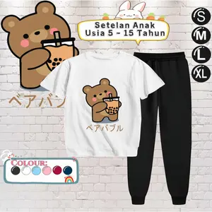 Setelan Anak Perempuan BOBA  | Baju Stelan Anak Laki Laki Celana Panjang & Pendek Model Terbaru 5 - 15 tahun Motif Fashion
