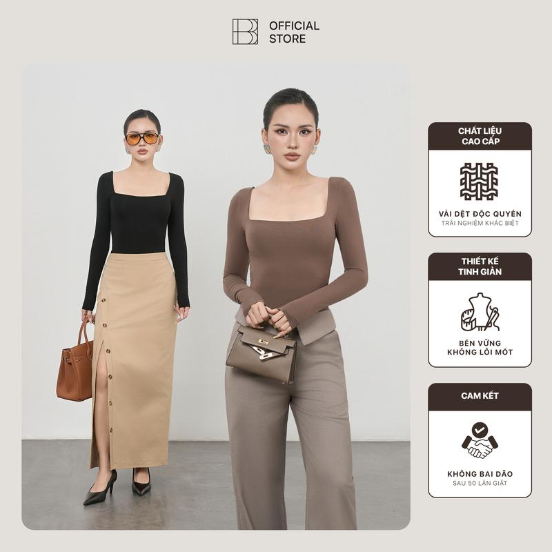   NEW  Áo Dài Tay Cổ Vuông Rayon Dáng Thường Nữ BUSY 2 Lớp Co Giãn Ôm Sát DT11T Women 