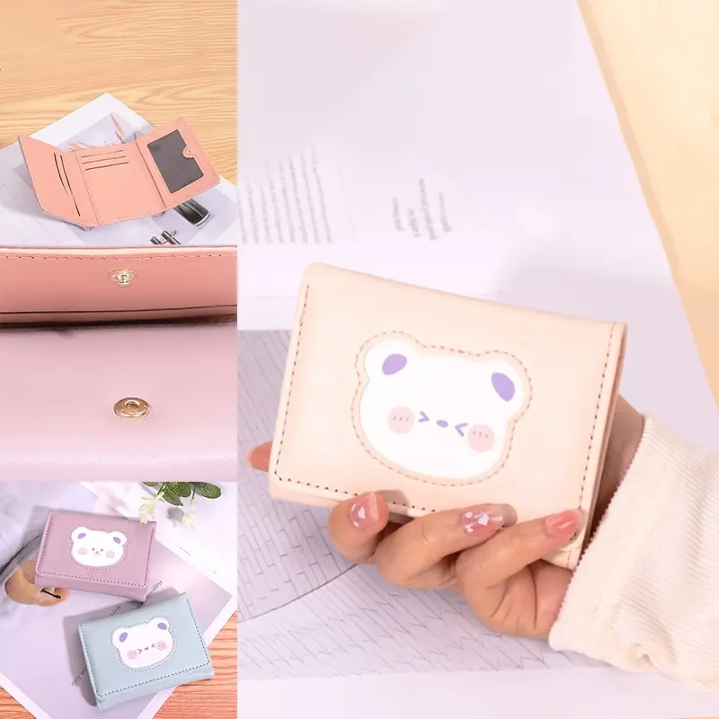 PW40 - ATS Dompet Lipat Wanita Simple Bear Cute Trifold Dompet Wanita Pendek Teddy Korean Style 7