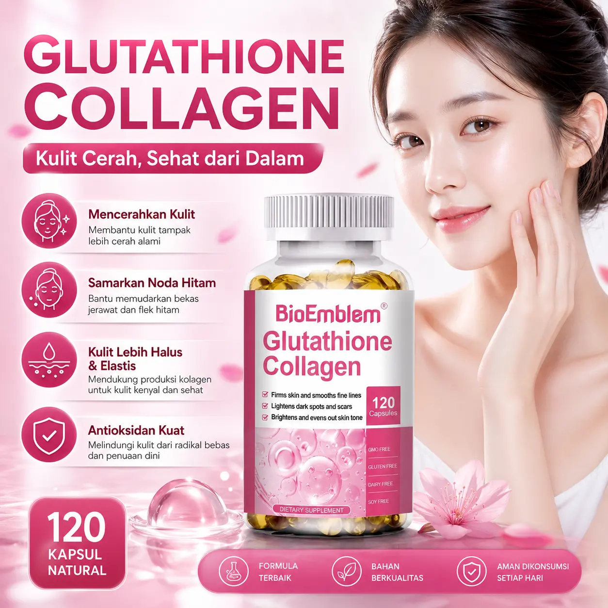 glutathione dan collagen Capsules Mengandung Vitamin C L-Cystine 120 Capsules Whitening Kapsul memutihkan tubuh - Shop Shop – Synapse Peptides Size:7 All skin types