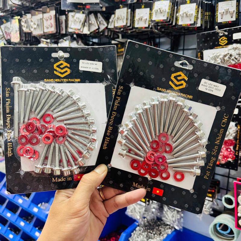  Ốc Lốc Máy Inox 304 Tặng Full Lông Đền Đỏ & 1 Cái Khăn Lâu Xe Máy 