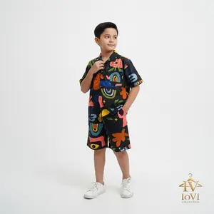 ioVi Collection Setelan Kemeja Anak Junior Cowok Motif Warna-warni untuk Tampilan Stylish dan Nyaman
