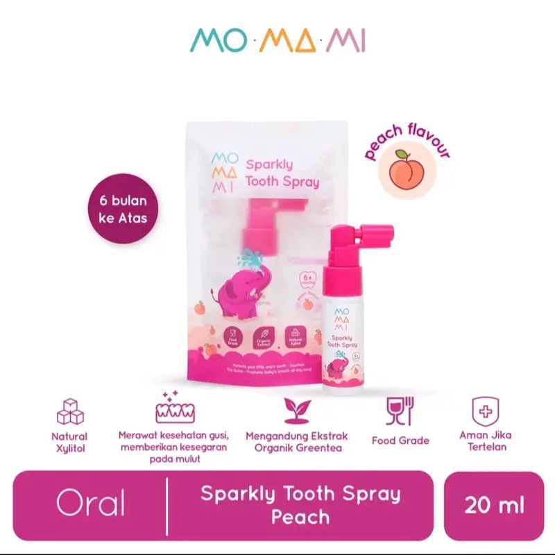 Momami Sparkly Tooth Spray Semprot 20ml Peach Flavour Honeydew Flavor | Pembersihan Gigi Anak Balita | Semprotan Gigi Anak | Fruity | Perlengkapan bayi dan anak | Balita Cewek Cowok | Perawatan Gigi Anak Pelindung Gusi Sensitif Anak-Anak Sikat Green 5