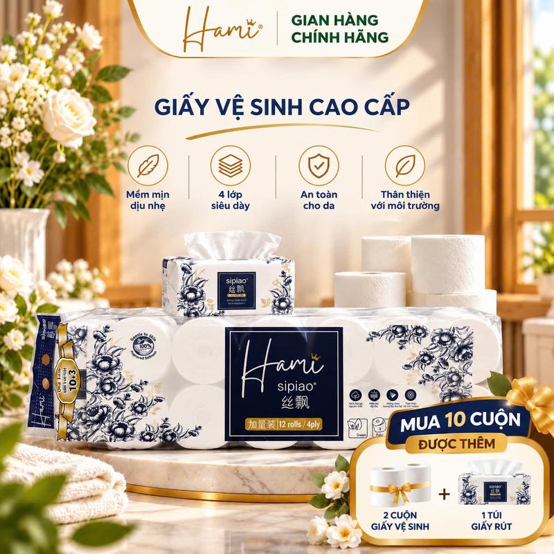 HM05 Combo 5 Bịch Giấy Vệ Sinh Hami Tặng 1 Gói Giấy Rút Mềm Mịn,Phù Hợp Với Mọi Độ Tuổi