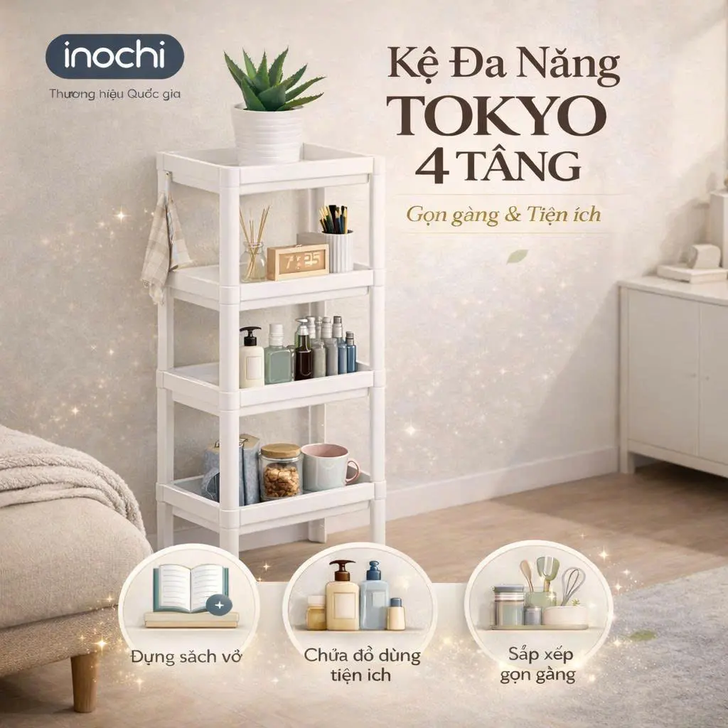Kệ để đồ đa năng 2,3,4 tầng Inochi Nhựa Dùng Để Đựng Gia Vị Nhà Bếp, Đồ Phòng Ngủ kede 4 tang
