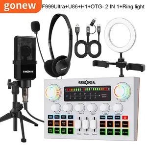 Gonew Soundcard F999ultra+U86 Mic+H1 Headphone+OTG-2 IN 1 cable+Ring light Live Streaming Of All Kit Equipment Sound Card MicroPhone Headphone Ring light SET