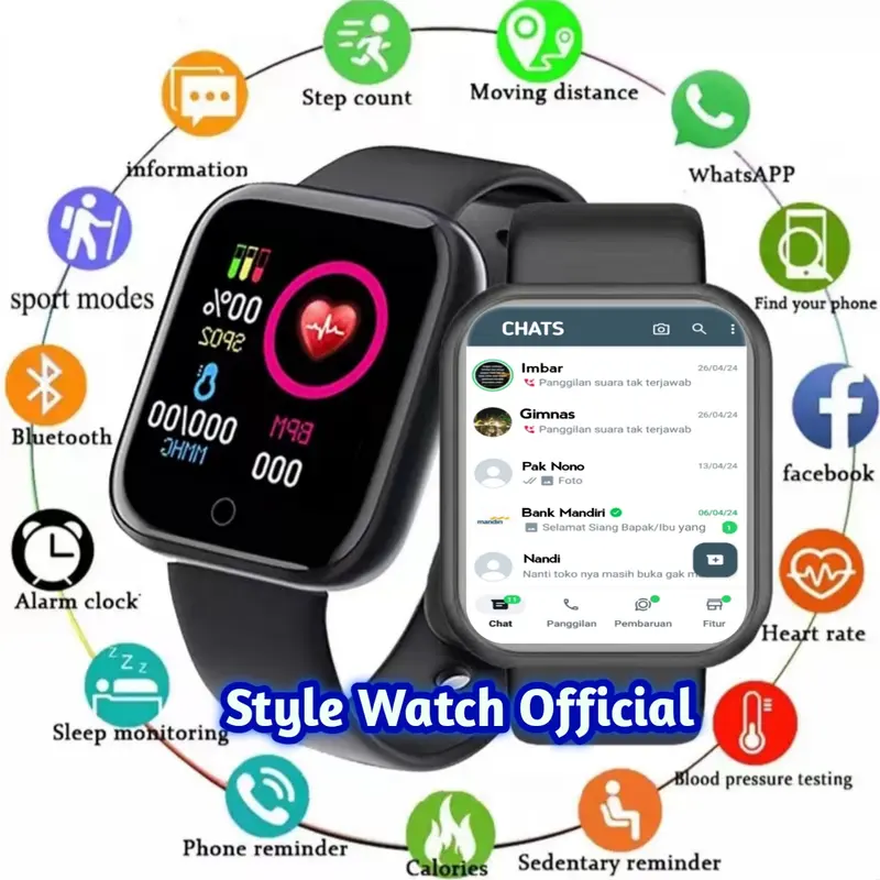{FREE LM} Jam Tangan Pintar Android Digital Smartwatch Suport Bluetooth Notif Whatsap Telp Sms Music Kamera. Sensor Detak Jantung,ANTI AIR 0