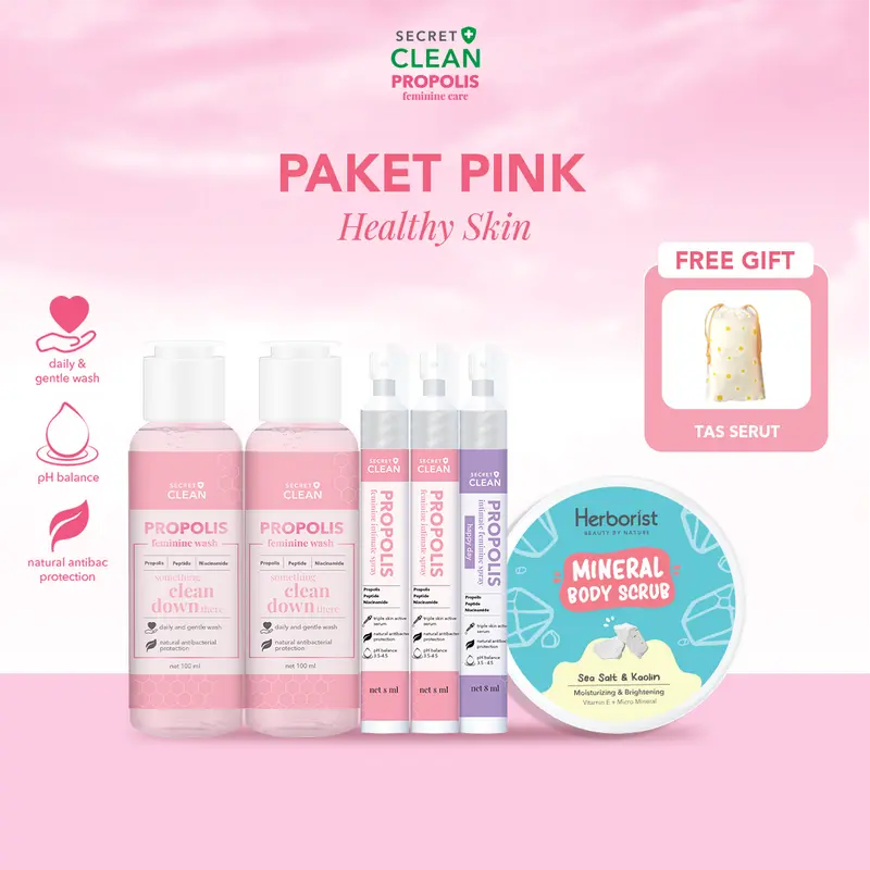 [FYC] Secret Clean Propolis Feminine Care Wash Romantic Love/Happy Day + Herborist Mineral Body Scrub 100gr + Free Gift 2