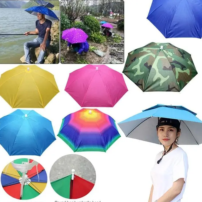 Payung Kepala, Boleh Dilipat, Dipasang Kepala, Kalis Hujan Luaran, Anti-UV, Topi Teduh Melindungi, Boleh Laras, Anti Hujan, Kalis Air, Perlindungan Matahari dan UV, Sesuai untuk Memancing, Pantai dan Perkhemahan payung lipat  besar payung  viraltik