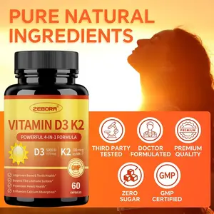 Zebora Vitamin D3 K2 5000 IU & 100 mcg MK-7 Suplemen Harian untuk Kesehatan Tulang Sendi & Jantung 60 Kapsul Lunak Premium Quality GMP Certified