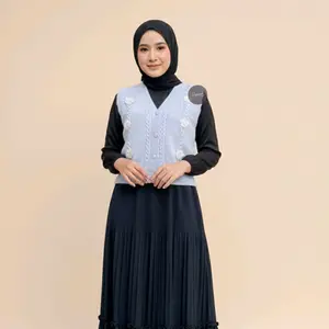 Haseena Vest Knit Naima Rompi Bunga Rajut Halus Outer Wanita Premium Quality Luaran Kekinian Unik