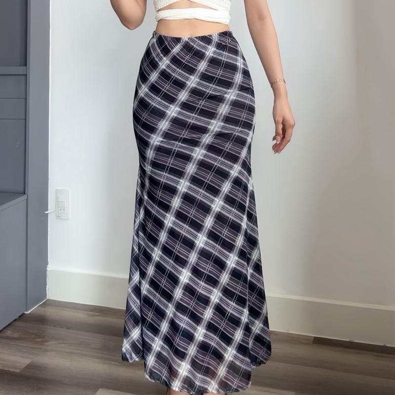  Chân Váy Caro Đuôi Cá Lưới 2 Lớp cá Tính Lolystore dress women 