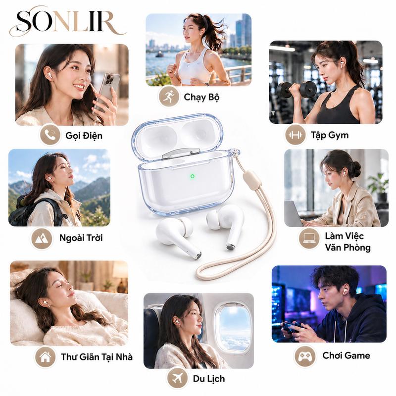 Tai Nghe Không Dây Pro, Tai Nghe Bluetooth với Ốp Bảo Vệ, Âm Thanh Stereo Hi-Fi kèm Micro Tích Hợp, Kết Nối Dễ Dàng cho iOS và android (Bảo Hành 1 Năm)
