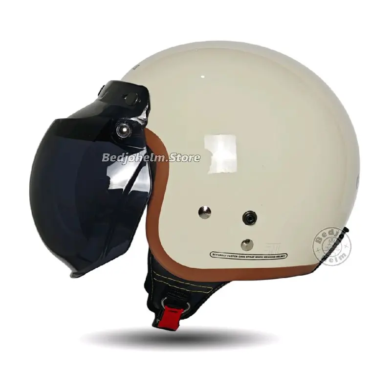 Helm Bogo Dewasa List Coklat Wanita Cewek Full Leher SNI Kaca Cembung Bubble Visor - Motorcycle 3