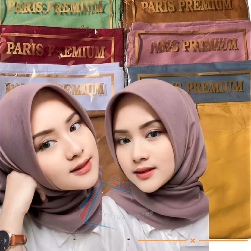 Hijab Segiempat Paris Premium Berkualitas Tinggi Katun Viskosa Lembut Nyaman Kerudung Wanita Muslim Dewasa Square Tebal Instan hijab pashmina segi empat - finishing jahit tepi 1