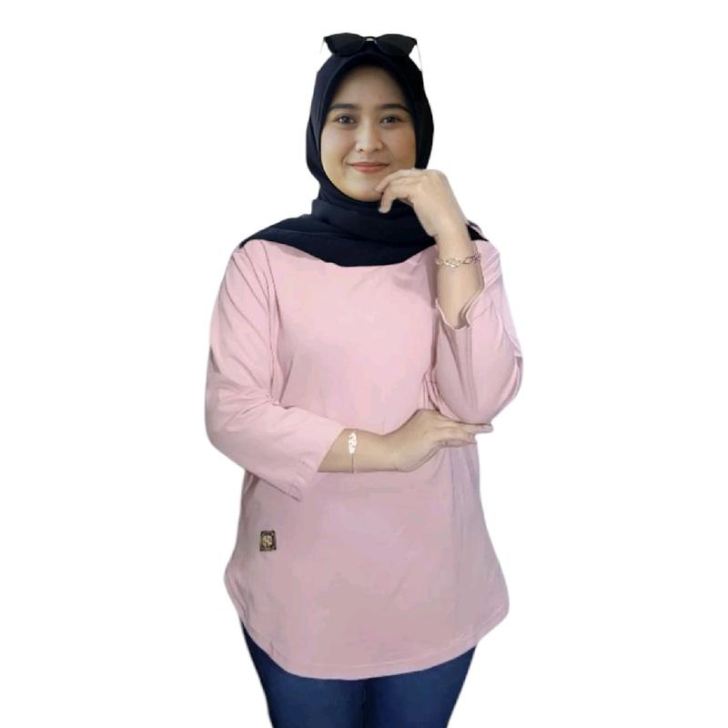 Hayylikstore kaos JUMBO hitam 3xl 4xl 5xl  Lembut  Combed kekinian oval lengan panjang 7/8 katun tebal atasan Polos Oblong Santai kasual wanita Dewasa 2