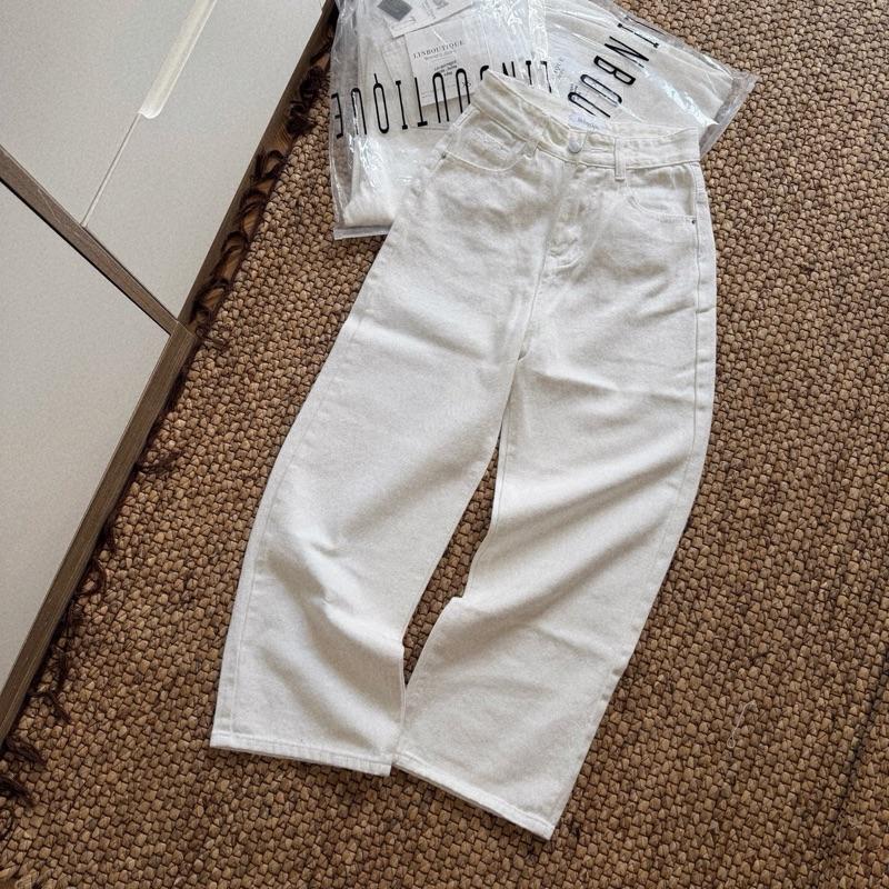 Q100 Quần jean suông nữ vải cao cấp form lưng cao ống rộng tôn dáng dài 94-95cm cho nấm lùn