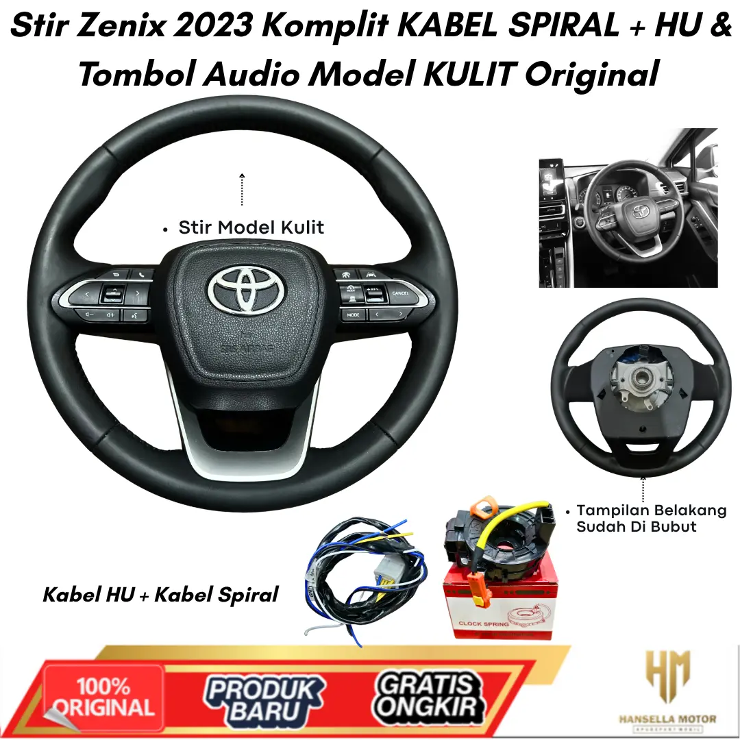 Stir Zenix 2023 Komplit Kabel Spiral + HU & Tombol Audio Model Kulit Original